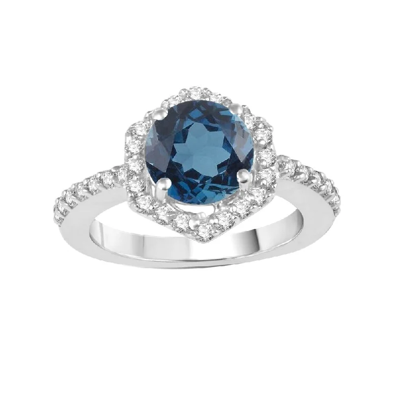 Tiered band ring-Sterling Silver with Natural London Blue Topaz and White Topaz Ring