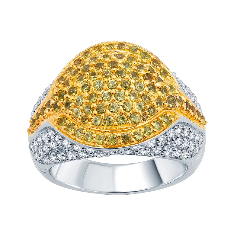 Corded texture ring-Sterling Silver with Natural White and Yellow Sapphire Wide Band Ring