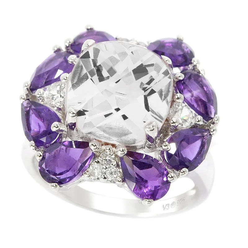 Rounded gem ring-Sterling Silver with White Quartz, Amethyst and White Zircon Ring