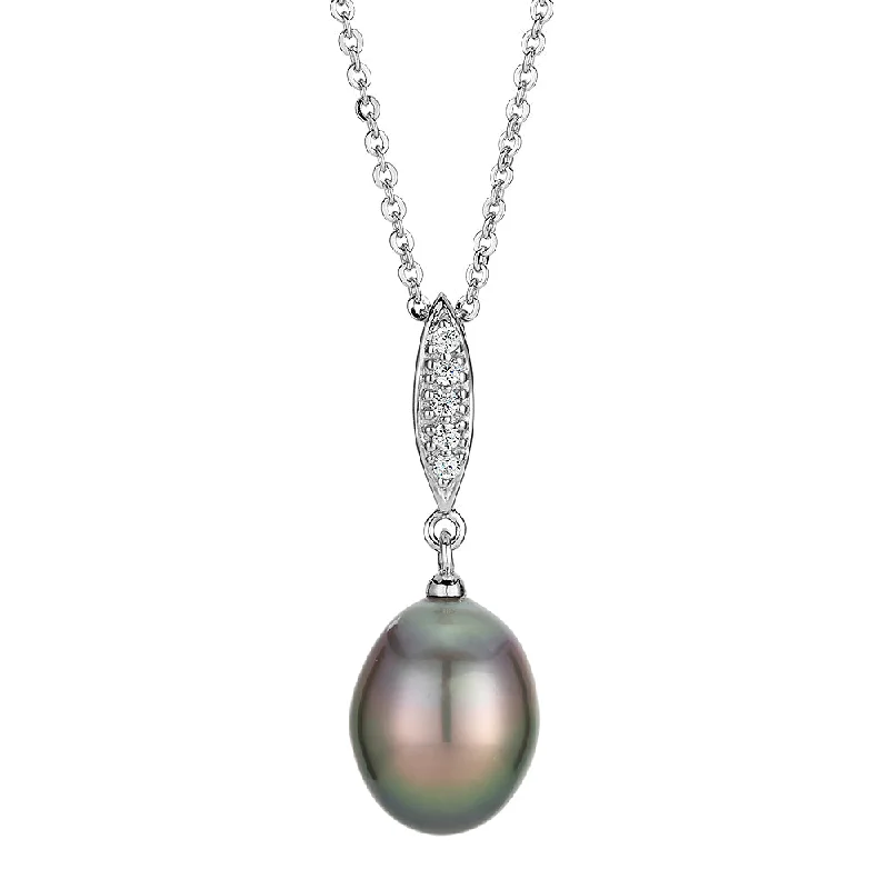 Pearlized platinum necklace-Tahitian pearl drop necklace in sterling silver