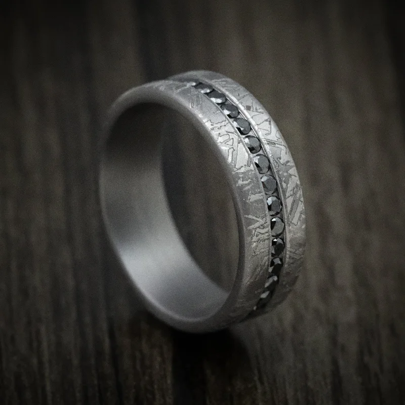 Fine filigree ring-Tantalum Men's Ring With Faux-Meteorite Pattern and Black Diamonds Custom Band