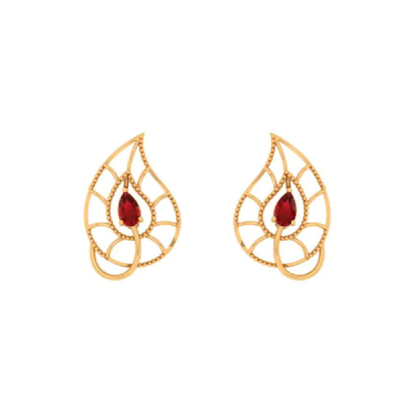 Rough gem earrings-Tear-drop Red Stoned Earrings