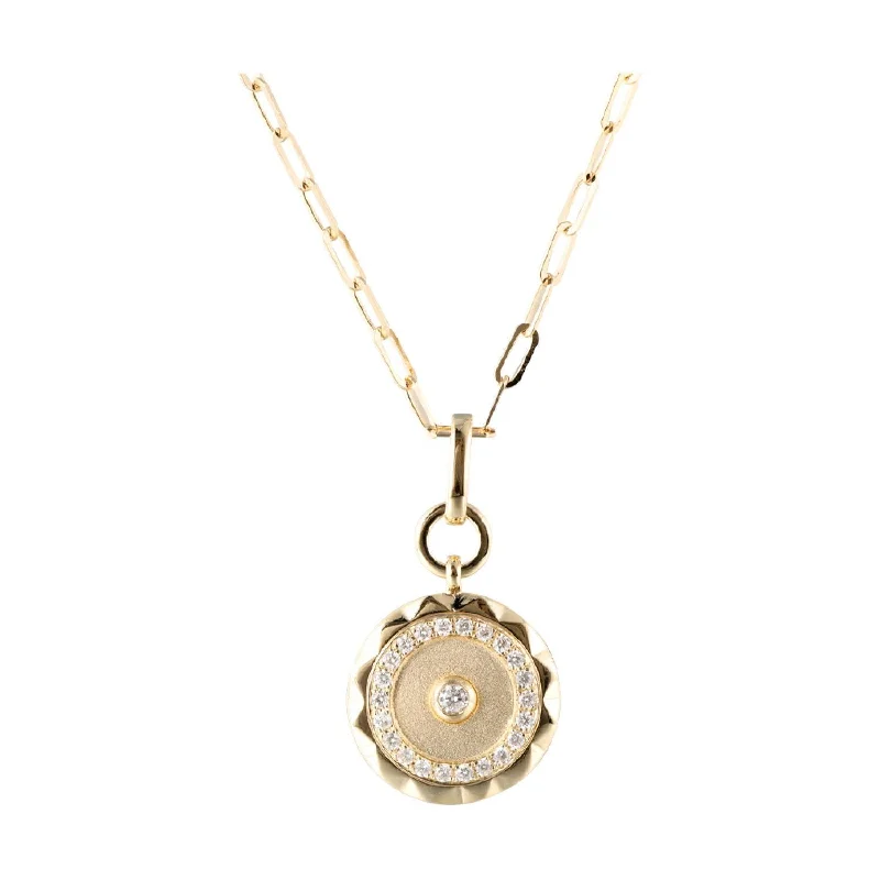 Cut-out necklace-Textured Yellow Gold Shield Style Diamond Pendant Necklace, 0.33 cttw