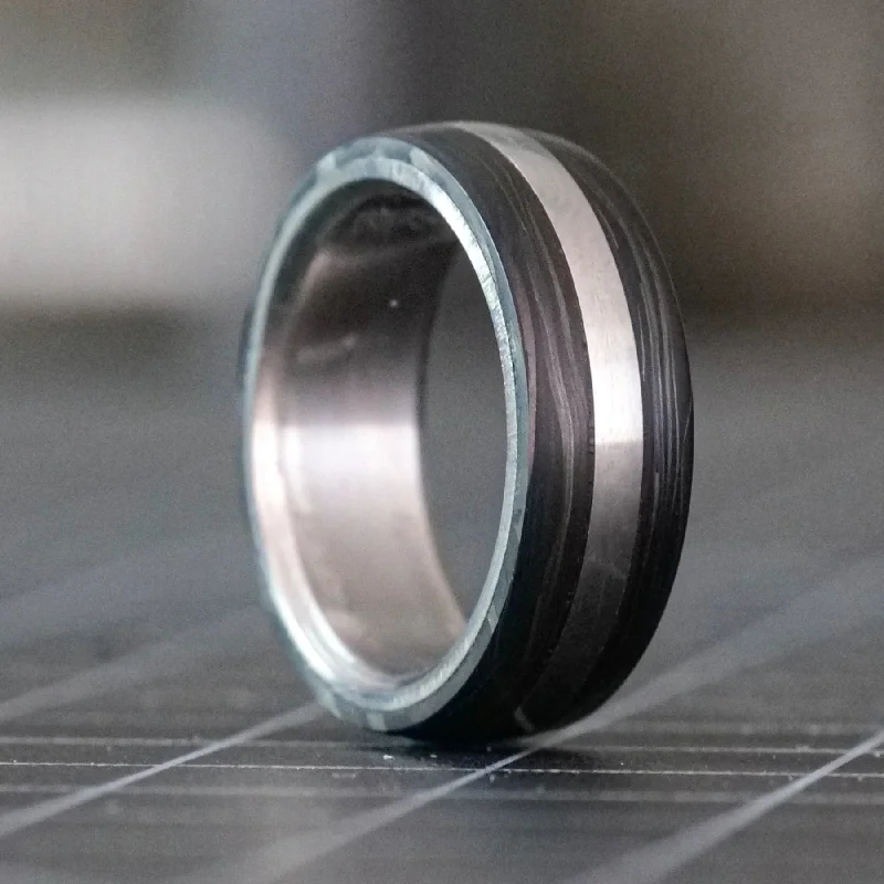 Ripple-wave ring-The Voyager | Forged Carbon Fiber and Titanium Ring