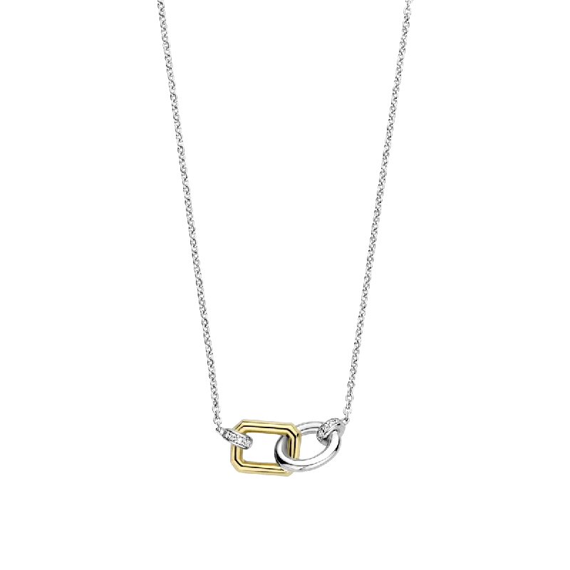 Streamlined necklace-Ti Sento 18ct Gold Vermeil and Silver Pave Necklace with Cubic Zirconia Stones