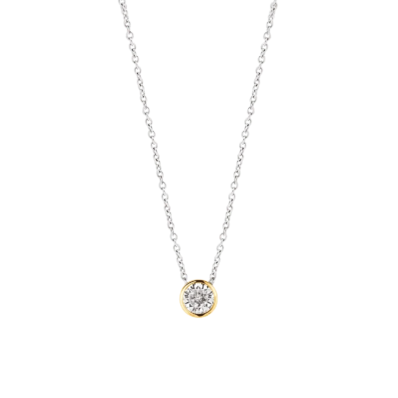 Tiled design necklace-Ti Sento Silver and Gold Necklace with Round Cubic Zirconia Centrepiece