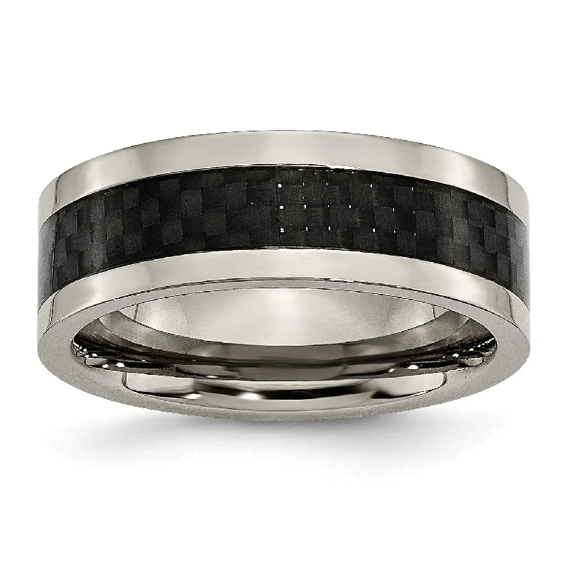 Tall band ring-Titanium 8mm Polished with Black Carbon Fiber Inlay Band