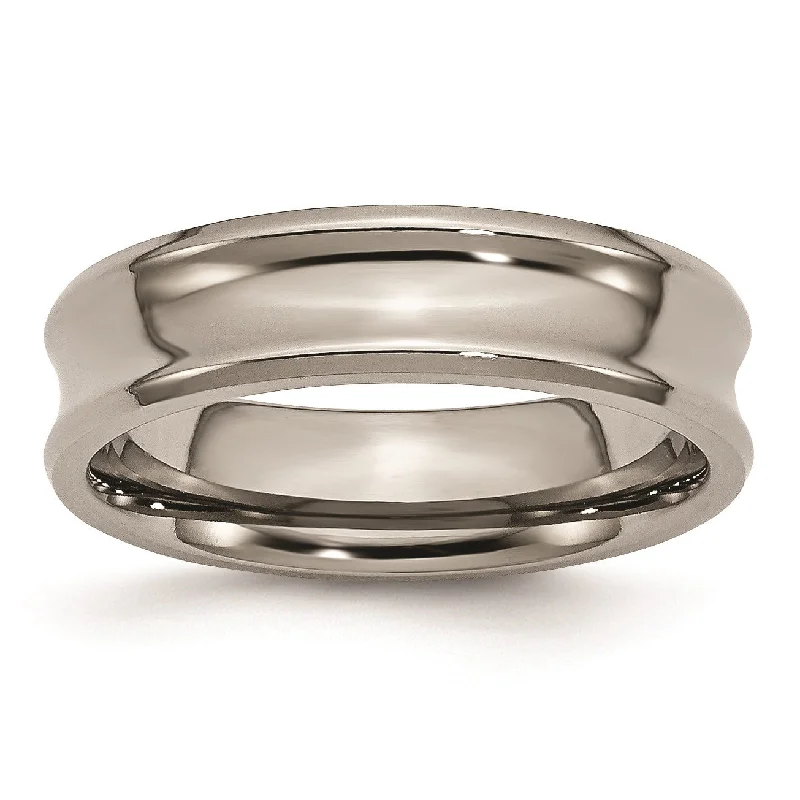 Blocked band ring-Titanium Concave 6mm Polished Beveled Edge Band