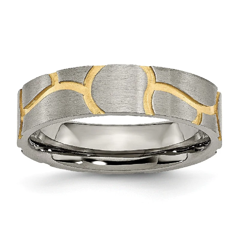 Swept design ring-Titanium Grooved Yellow IP-plated 6mm Brushed Band