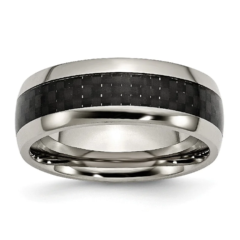 Spotted band ring-Titanium Polished w/Black Carbon Fiber Inlay 8mm Band