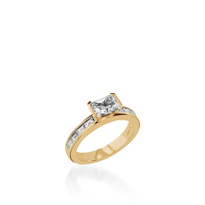 Scored edge ring-Treasure Emerald Cut Yellow Gold Engagement Ring