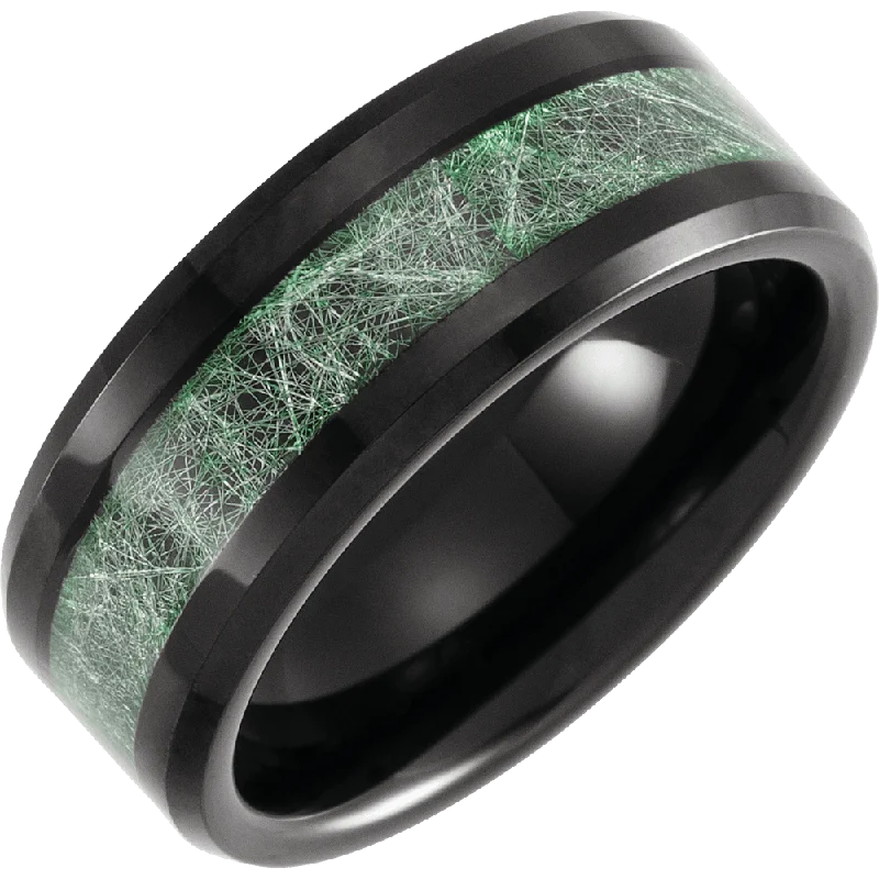 Vine-twist ring-Tungsten 8 mm Beveled Band with Imitation Meteorite Inlay