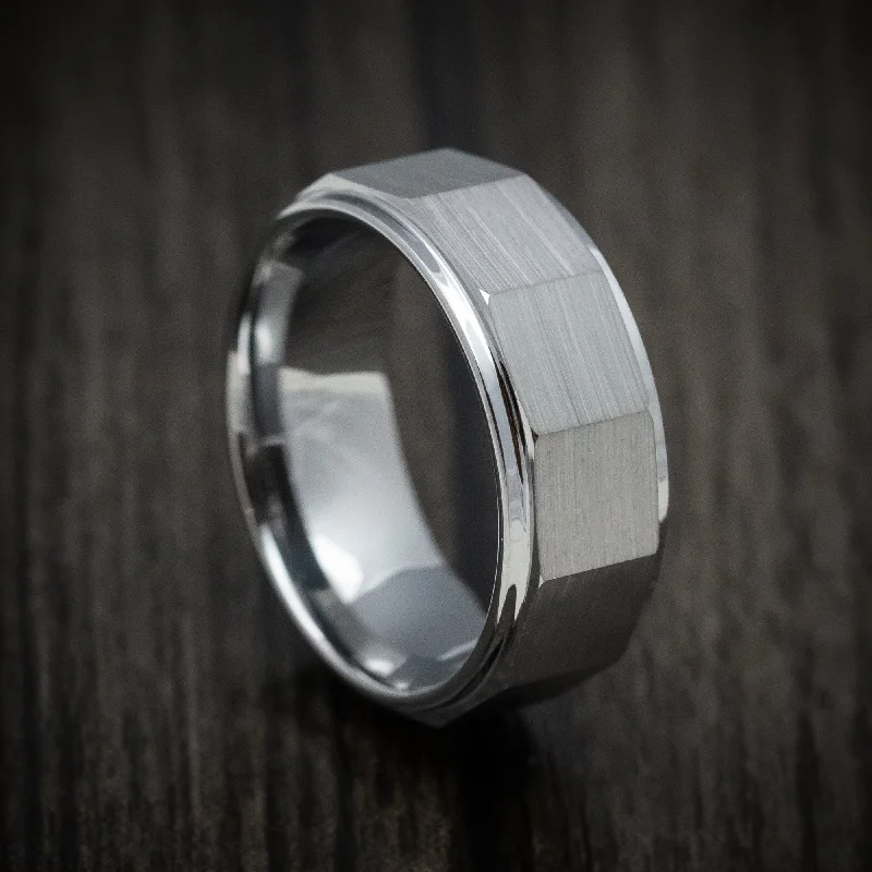 Burnished pewter ring-Tungsten Carbide Geometric Men's Ring Custom Made Band