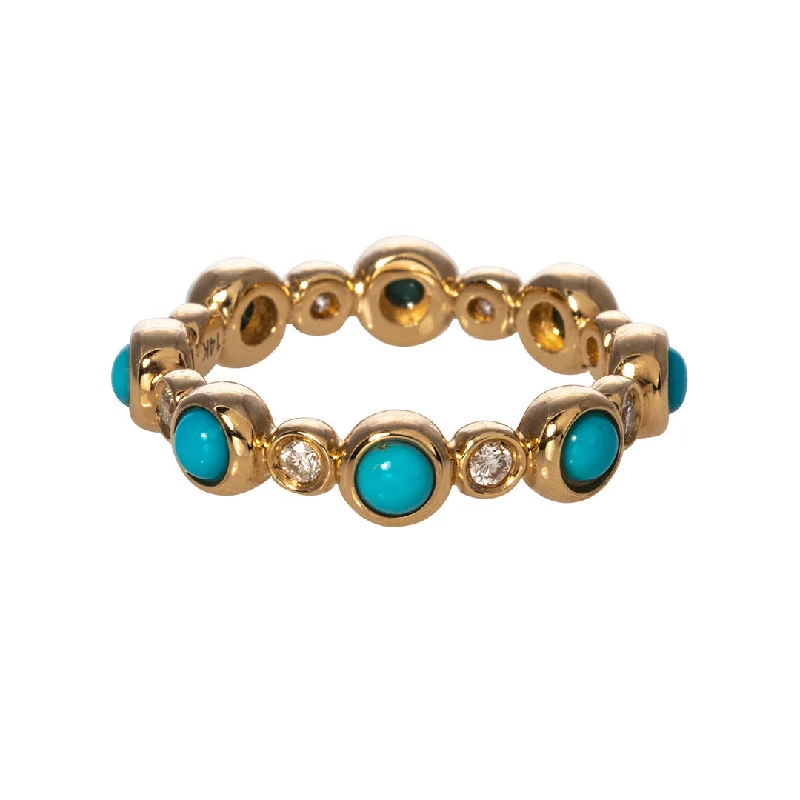 Molten gold ring-Turquoise & Diamond 14K Yellow Gold Eternity Band