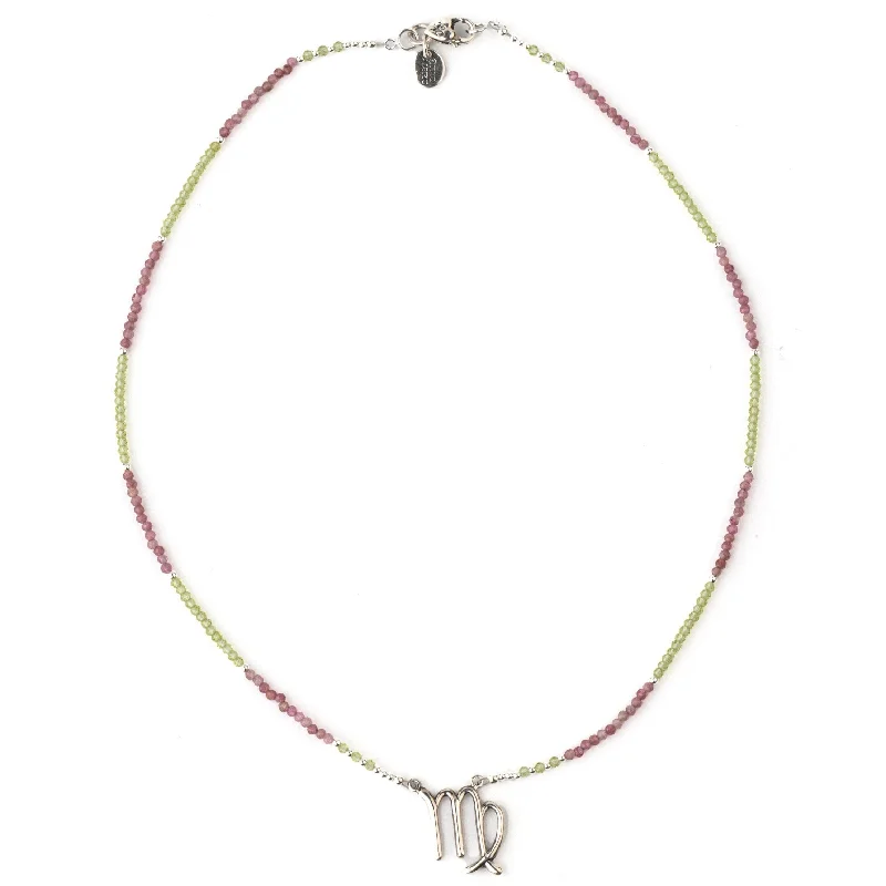 Chipped edge necklace-Virgo Peridot & Pink Tourmaline Signature Zodiac Necklace