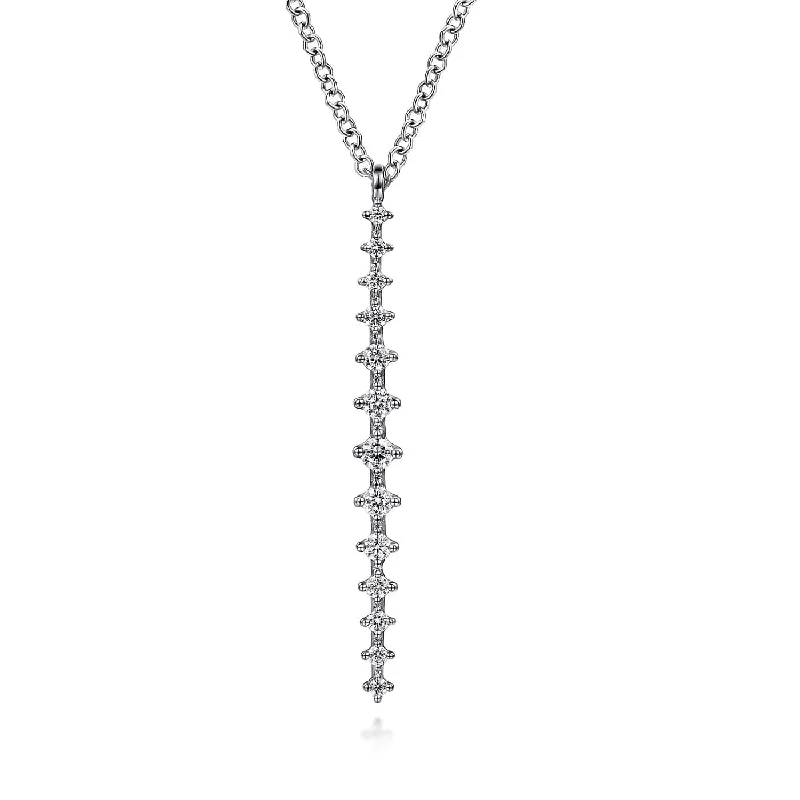 Bent stone necklace-White Gold Diamond Drop Bar Vertical Pendant Necklace, 0.33 cttw