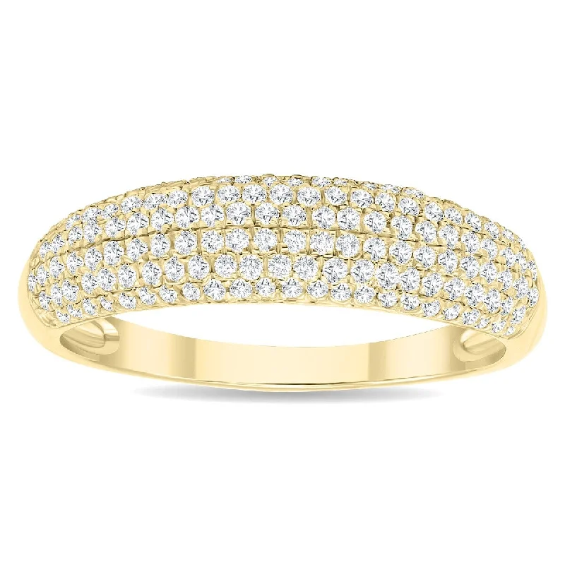 Single pearl ring-Women's 1/2 Carat TW Round Diamond Pave Set Wedding Anniversary Band in 10K Yellow Gold