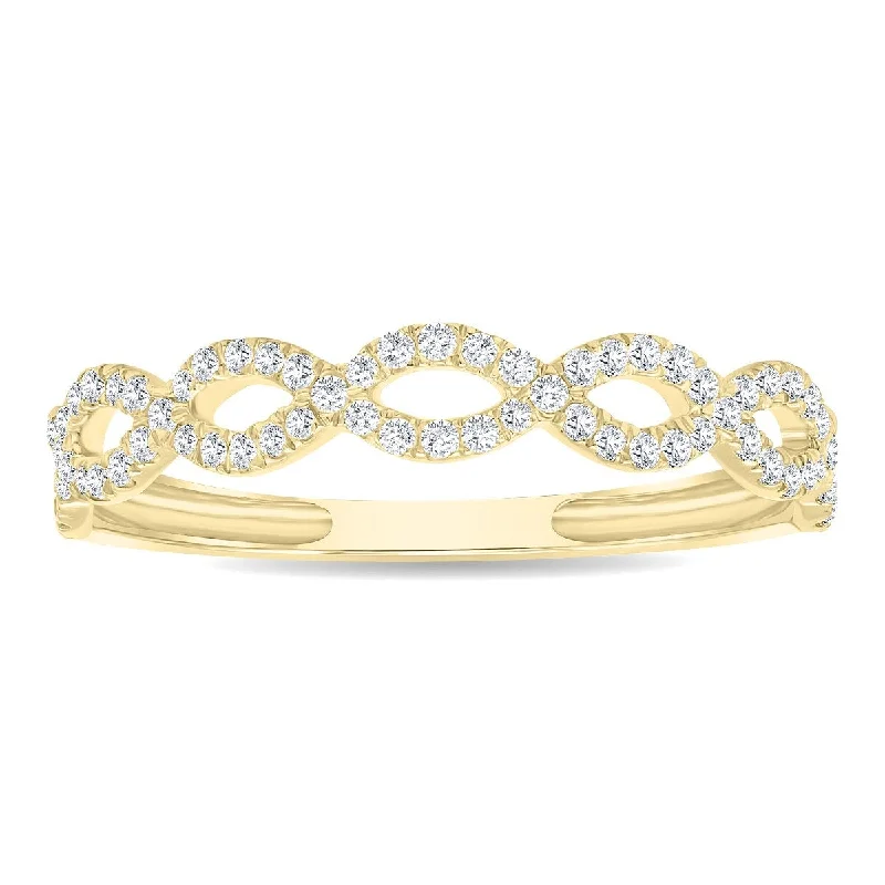 Raindrop ring-Women's 1/4 Carat TW 3mm Double Row Twisted Diamond Wedding Band in 10K Yellow Gold