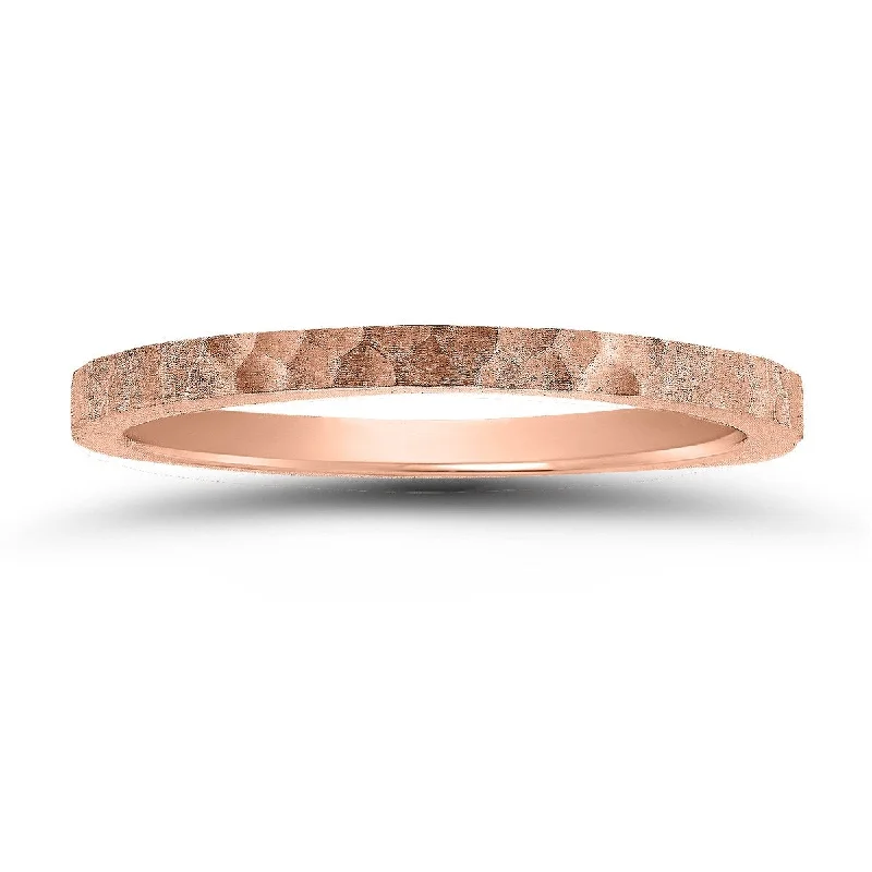 Extended diamond ring-Women's 1.5MM Thin Micro-Hammered 14K Rose Gold Wedding Band