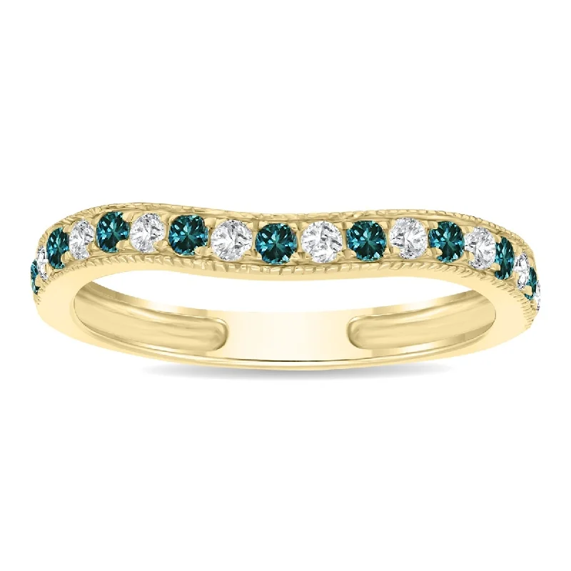 Bold emerald ring-Women's 3/8 Carat TW Blue And White Curved Diamond Band in 10K Yellow Gold