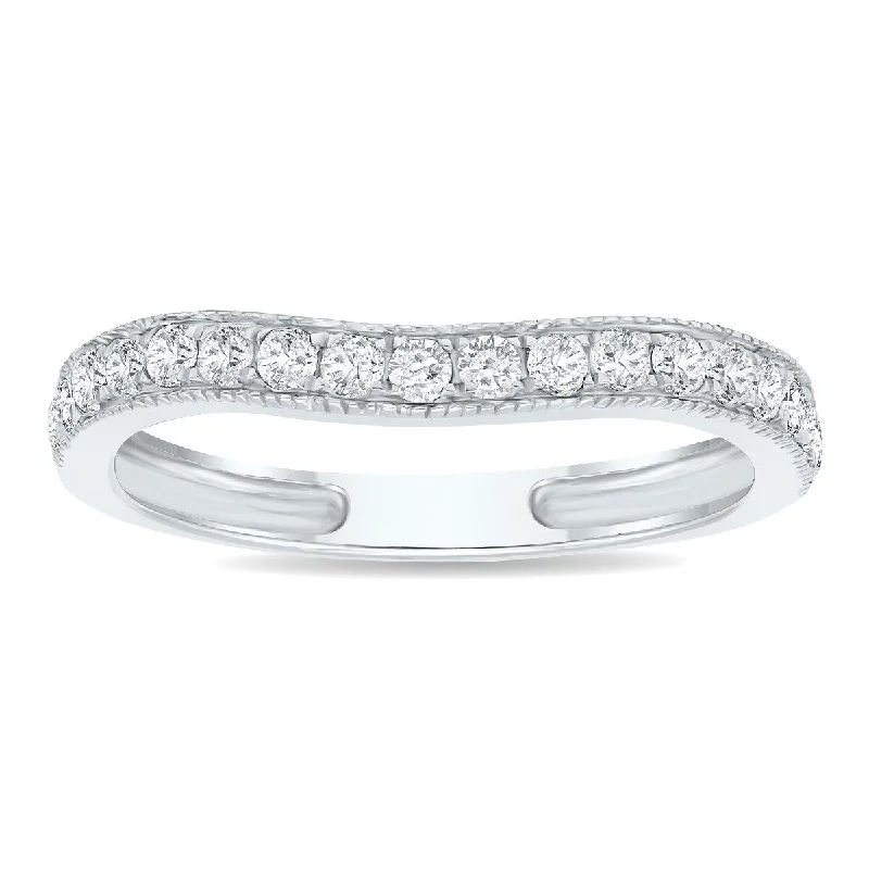 Stacked birthstone ring-Women's 3/8 Carat TW Curved Diamond Milgraine Wedding or Anniversary Band in 10K White Gold