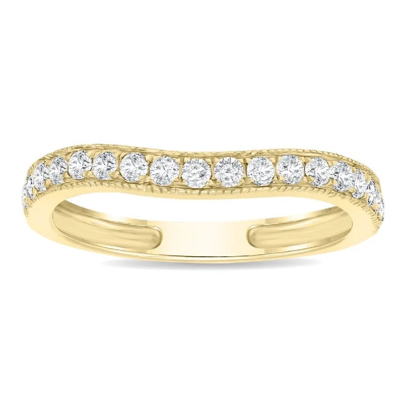 Dense sapphire ring-Women's 3/8 Carat TW Curved Diamond Milgraine Wedding or Anniversary Band in 10K Yellow Gold