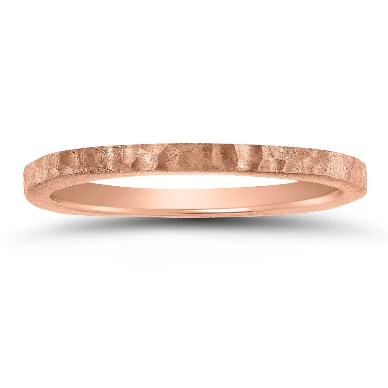 Sun-cut ring-Women's 4 Sided Thin 1.5MM Hammered Wedding Band in 14K Rose Gold