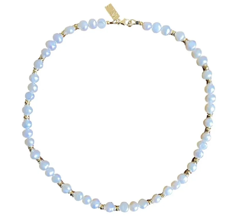 Three-gem necklace-Yaron Morhaim Margot Gold and White Baroque Pearl Necklace