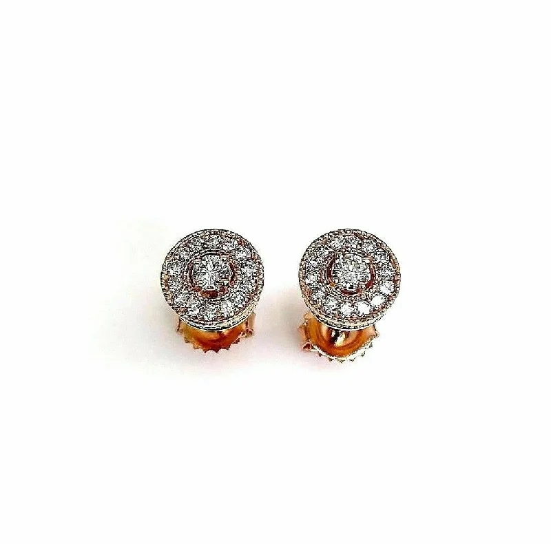 0.55 Carats t.w. Round Diamond Millgrain Halo Earrings 14K Pink Rose Gold New