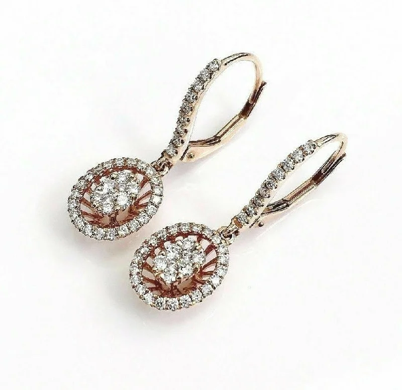 Shiny pewter earrings-0.59 Carat t.w. Diamond Halo Dangle Earrings 18 Karat Rose Gold Brand New