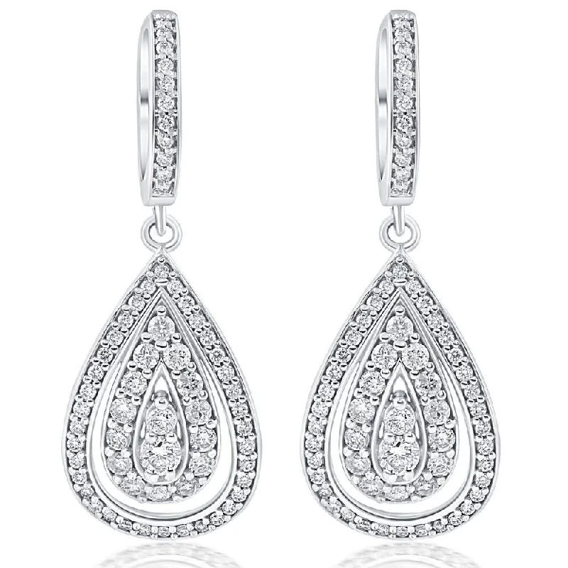 Classic jasper earrings-1.09Ct Pear Shape Dangle Diamond Hoops 14k White Gold Earrings (F/G, VS2-SI1)