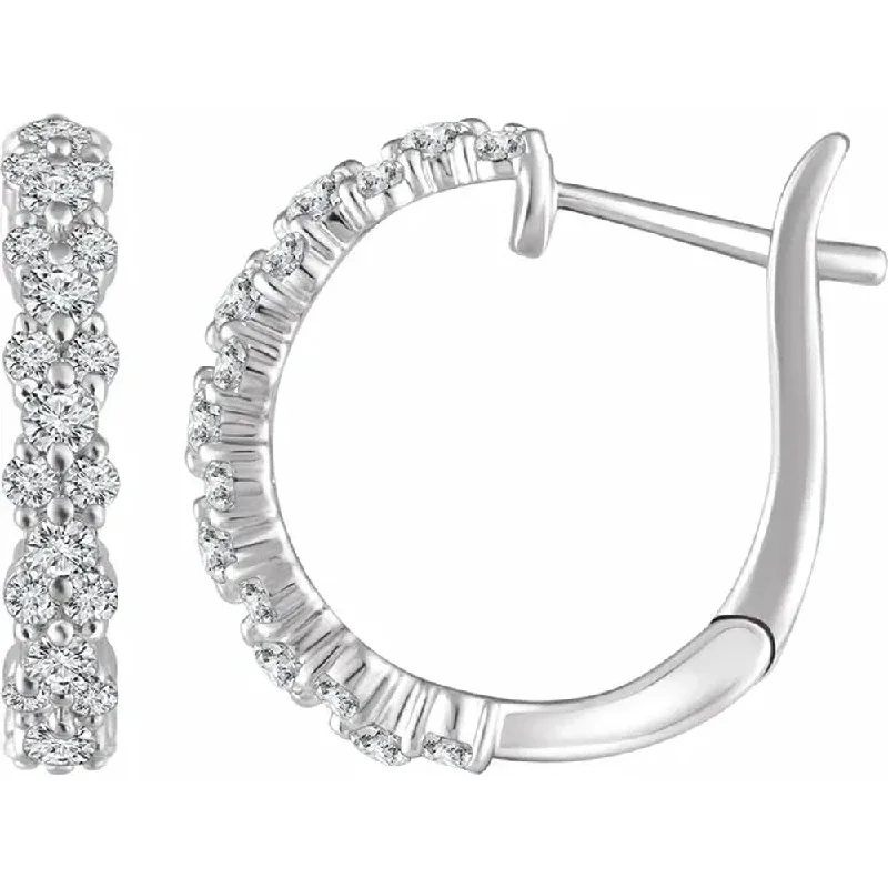 Tall bar earrings-1 1/2 cttw Diamond Hoops White Gold Womens Earrings 1" Tall