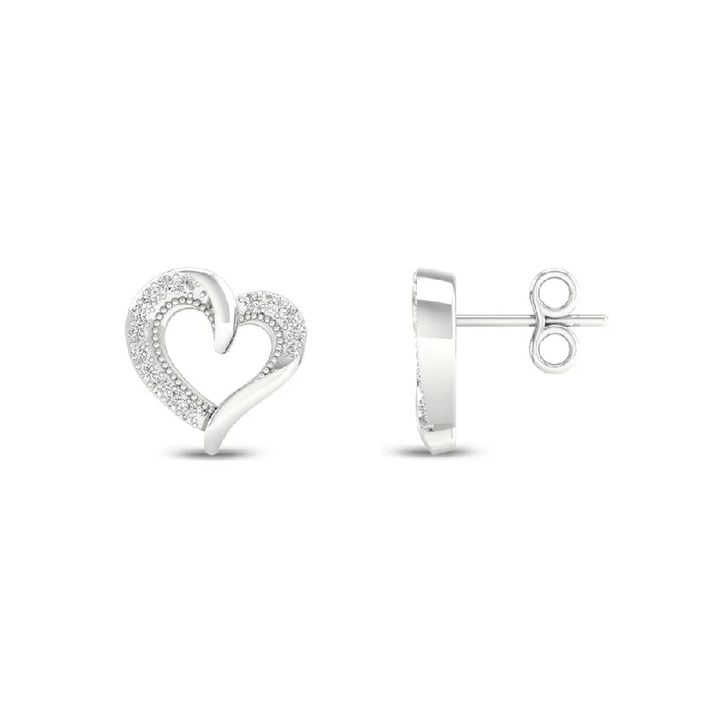 Parted hoop earrings-1/10ct TDW Diamond Heart Earrings in Sterling Silver by De Couer - White