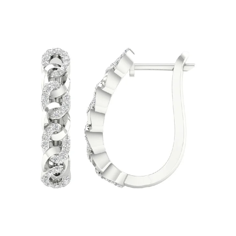 Clasped stone earrings-1/3ct TDW Diamond Cuban Link Hoop Earrings in 10k Gold by De Couer