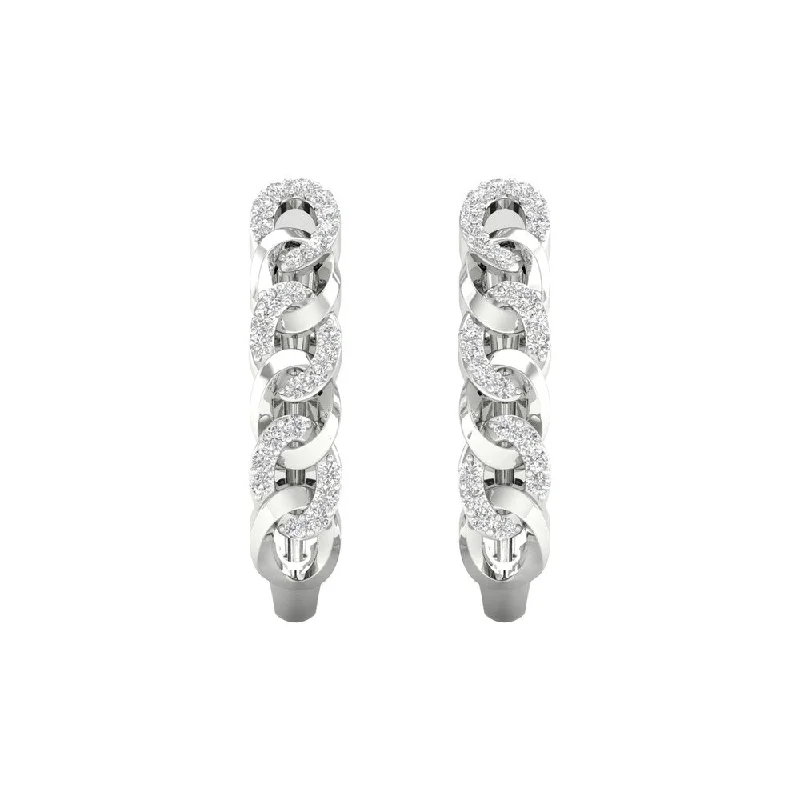 Fine hoop earrings-1/5ct TDW Diamond Cuban Link Hoop Earrings in 10k Gold by De Couer