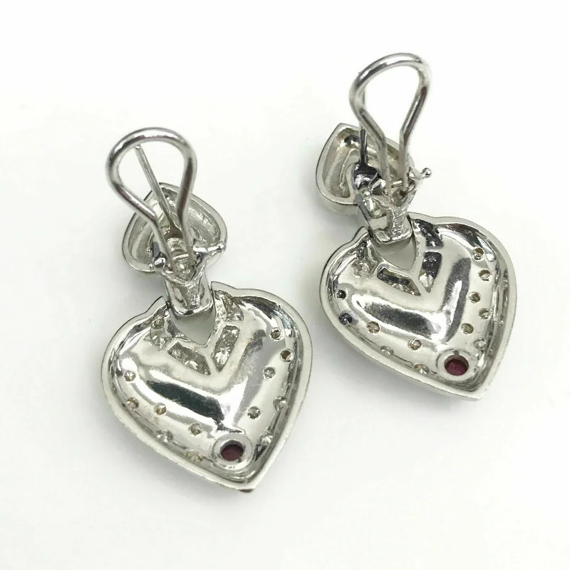 Sun-cut earrings-1.75 ct Diamond and Ruby Heart Drop Earrings in 14K White Gold