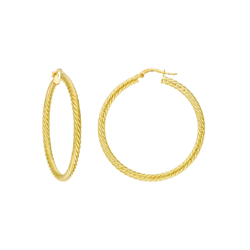 Rustic carved earrings-14K 40mm Rope Twist Hoop Earrings