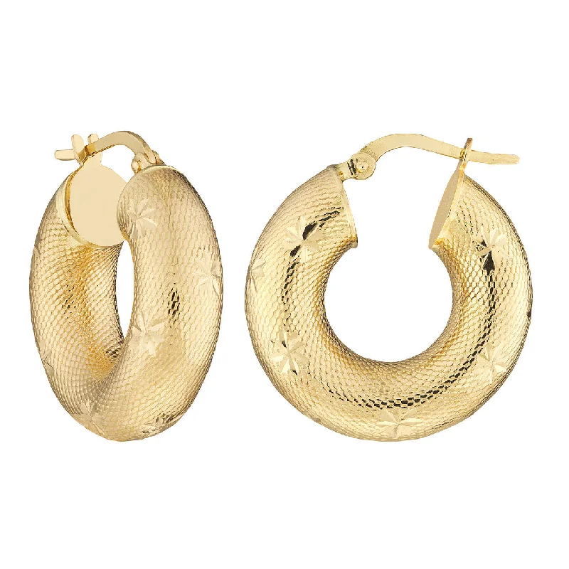 Flecked enamel earrings-14K Gold10mm Round Textured Hoop Earrings