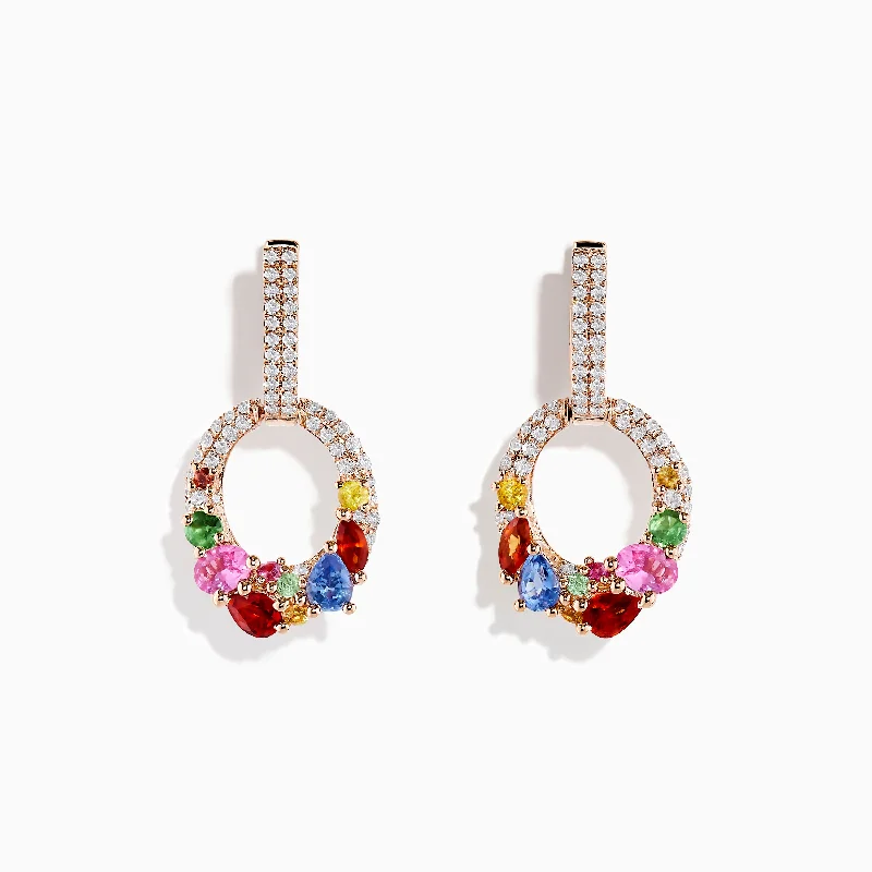 Sun-cut earrings-14K Rose Gold Multi Sapphire and Diamond Earrings