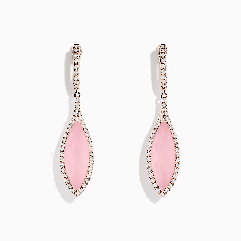 Rough-cut sapphire earrings-14K Rose Gold Rose Quartz and Diamond Earrings