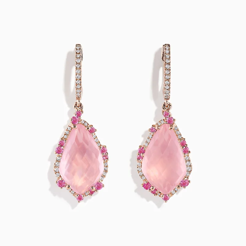 Classic lapis earrings-14K Rose Gold Rose Quartz and Pink Sapphire Diamond Earrings