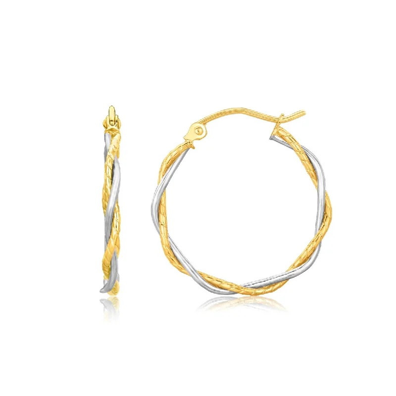 Luminous citrine earrings-14k Two Tone Gold Twisted Hoop Earrings (1 inch Diameter)