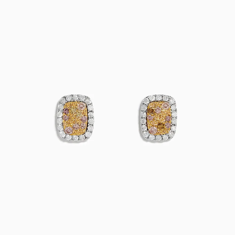 Delicate-band earrings-14K Two-Tone Gold Multi Color Diamond Earrings