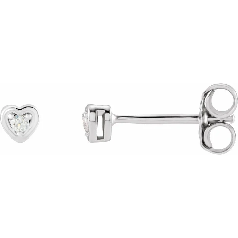 Pearlized opal earrings-14k White Gold .03 CTW Diamond Youth Heart Stud Earring for Women