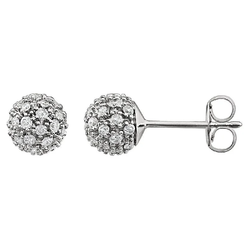 Thick gold earrings-14k White Gold 1/2 CTW Diamond Cluster Stud Earring for Women