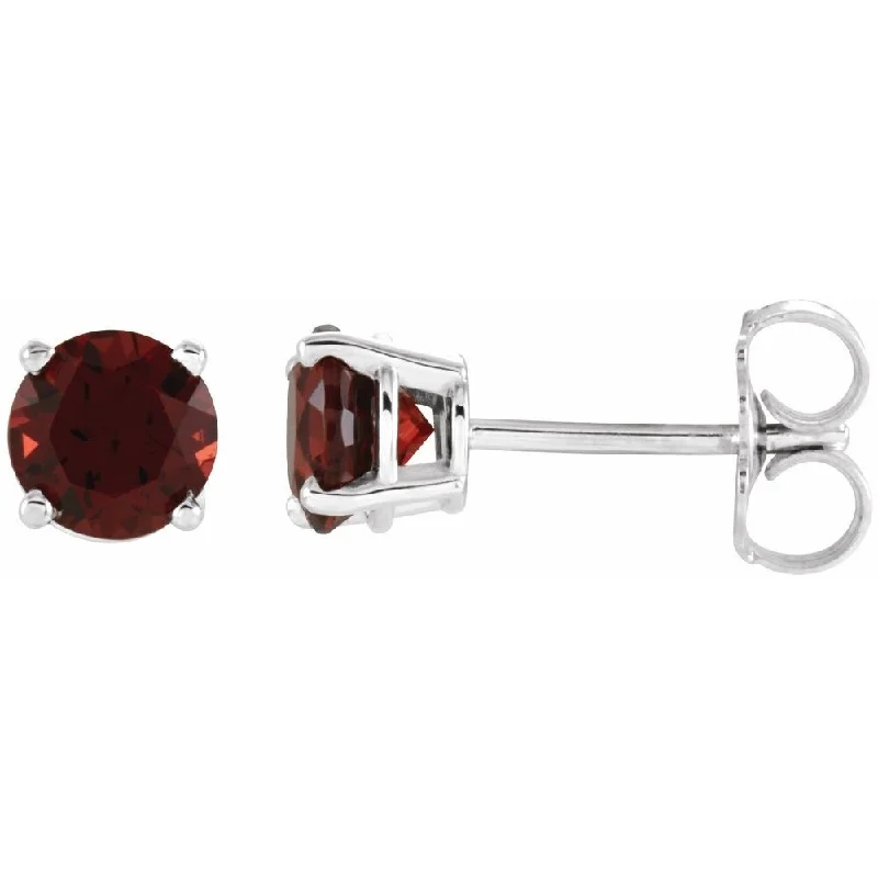 Luminous quartz earrings-14k White Gold 5 mm Round Mozambique Garnet Stud Earring for Women