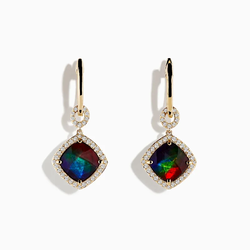 Fin motif earrings-14K Yellow Gold Ammolite and Diamond Earrings