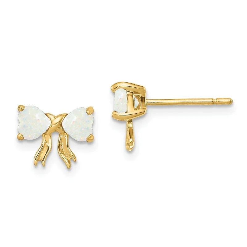 Flush earrings-14k Yellow Gold Created Gemstone Bow Stud Earrings (L-7.5 mm, W-9 mm)