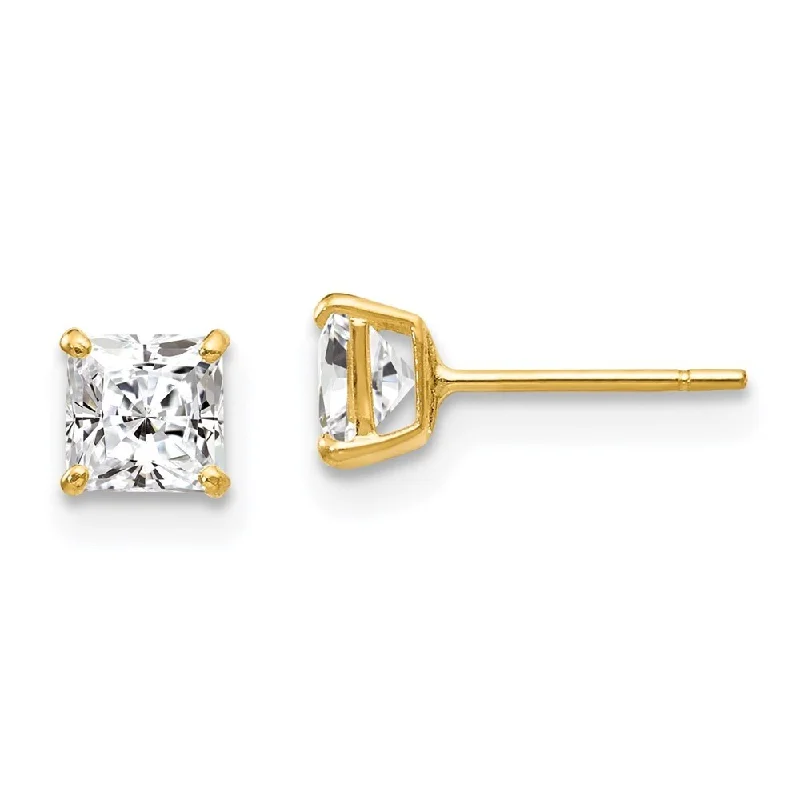 Latched earrings-14k Yellow Gold Cubic Zirconia Stud Earrings (L-4 mm, W-4 mm)