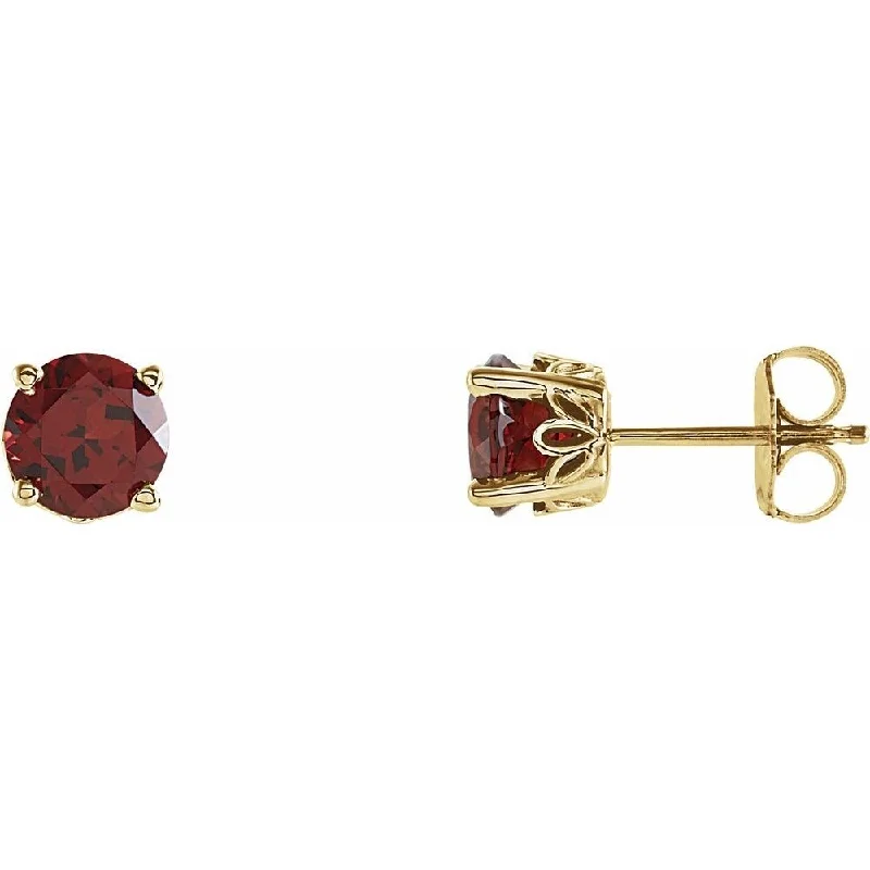 Luminous iolite earrings-14k Yellow Gold Mozambique Garnet Scroll Round 4-Prong Stud Earring for Women